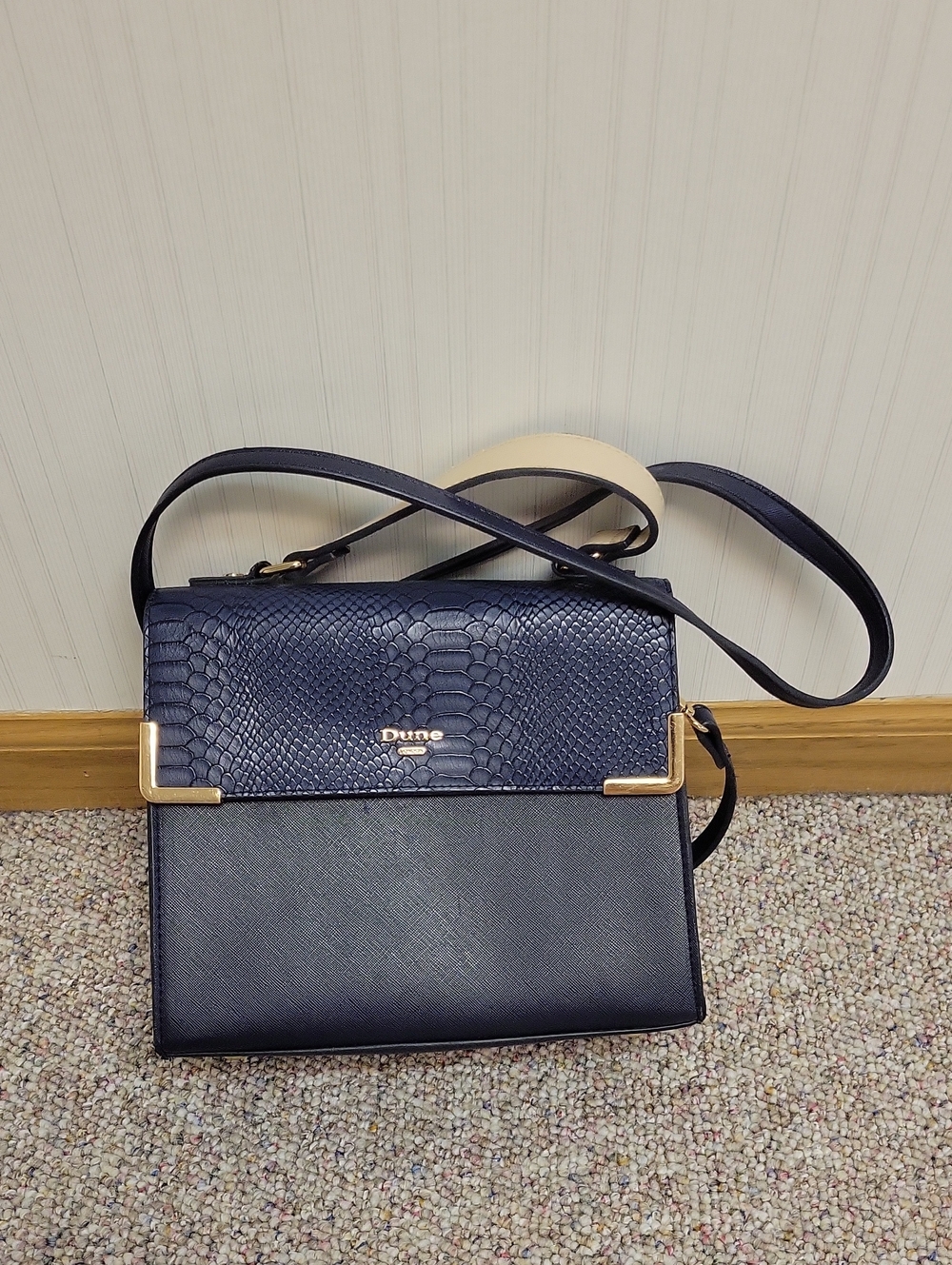 Dune London Navy Textured Crossbody Bag Old Money Preppy Office Business